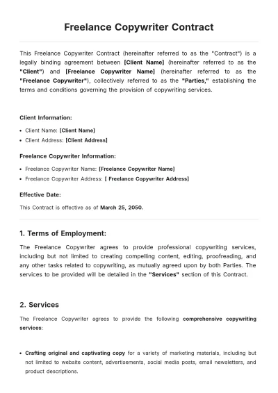 Free Freelance Copywriter Contract Template to Edit Online