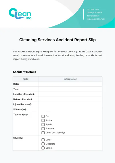 Free Cleaning Services Accident Report Slip Template to Edit Online