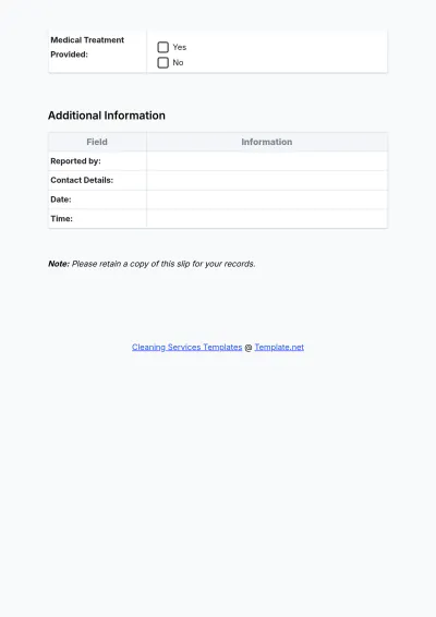 Free Cleaning Services Accident Report Slip Template to Edit Online