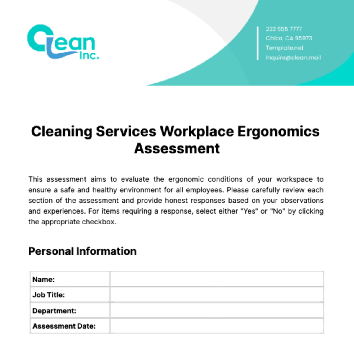 Cleaning Services Workplace Ergonomics Assessment Template