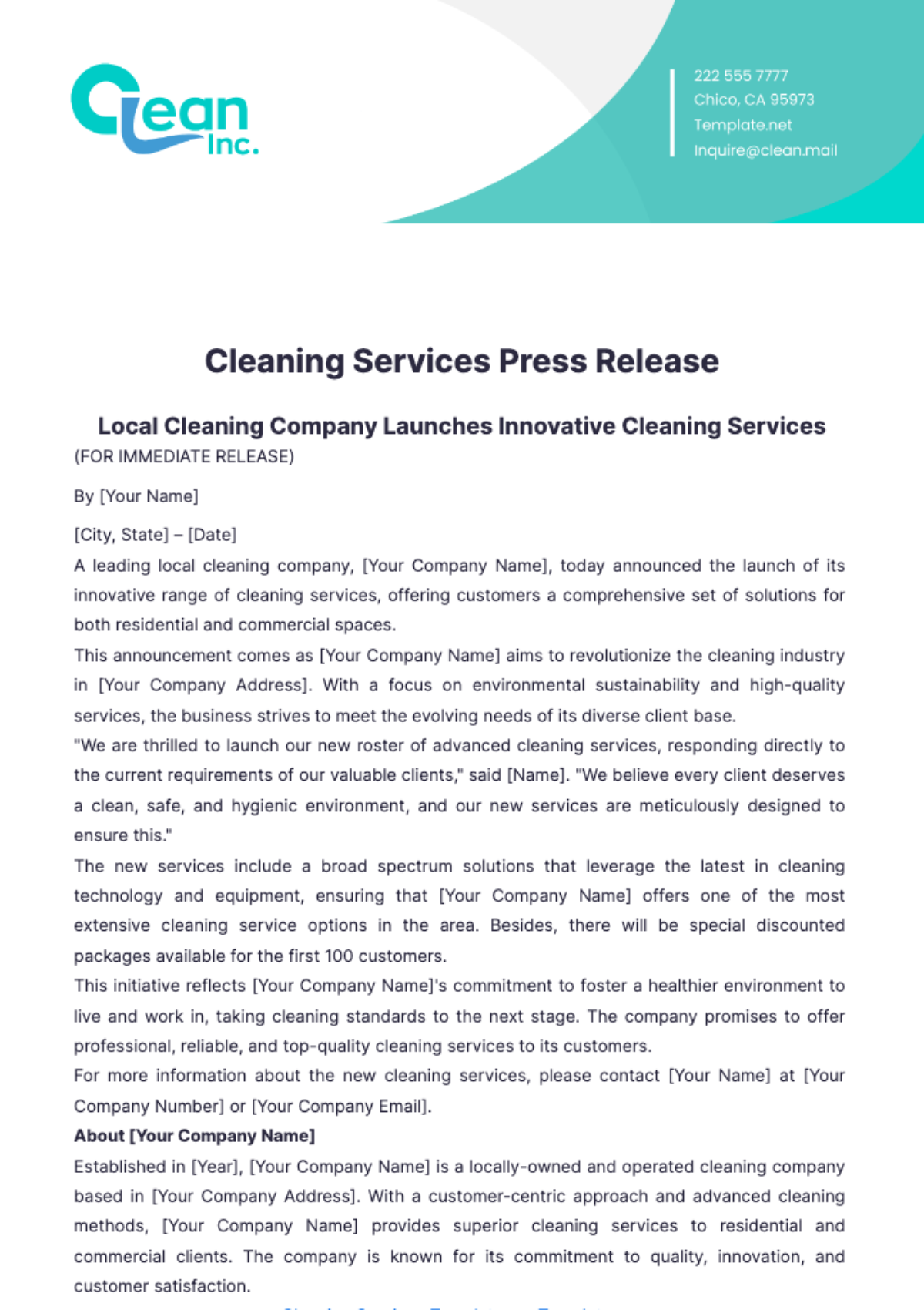 Cleaning Services Press Release Template