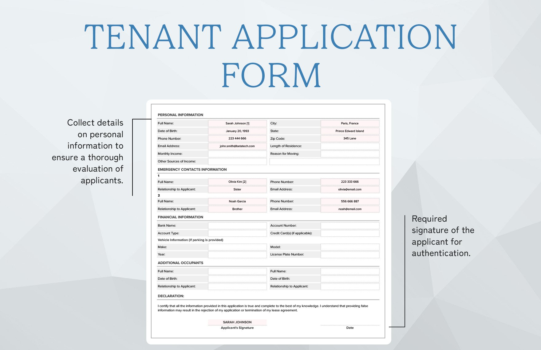 Tenant Application Form Template