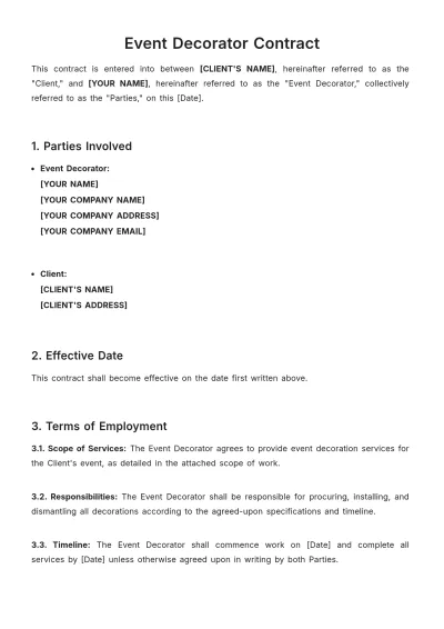 Free Event Decorator Contract Template to Edit Online
