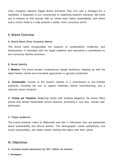 Free Advertising Digital Brand Activation Plan Template to Edit Online