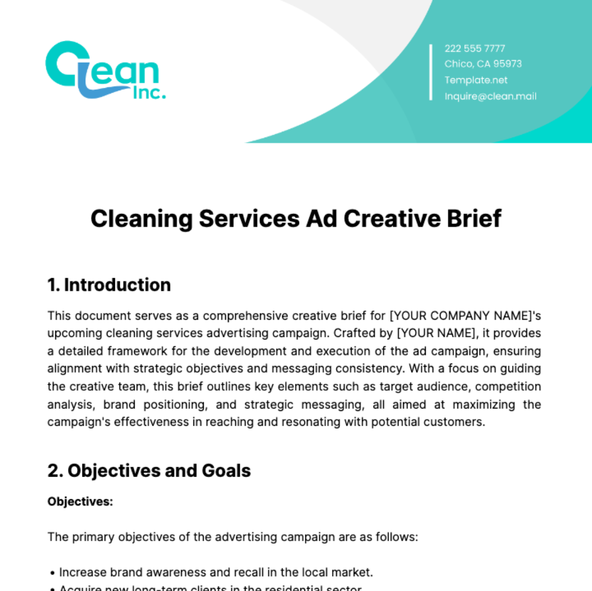 Free Cleaning Services Ad Creative Brief Template