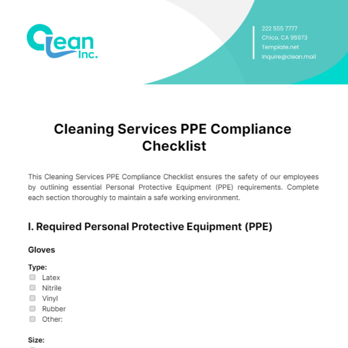 Cleaning Services PPE Compliance Checklist Template