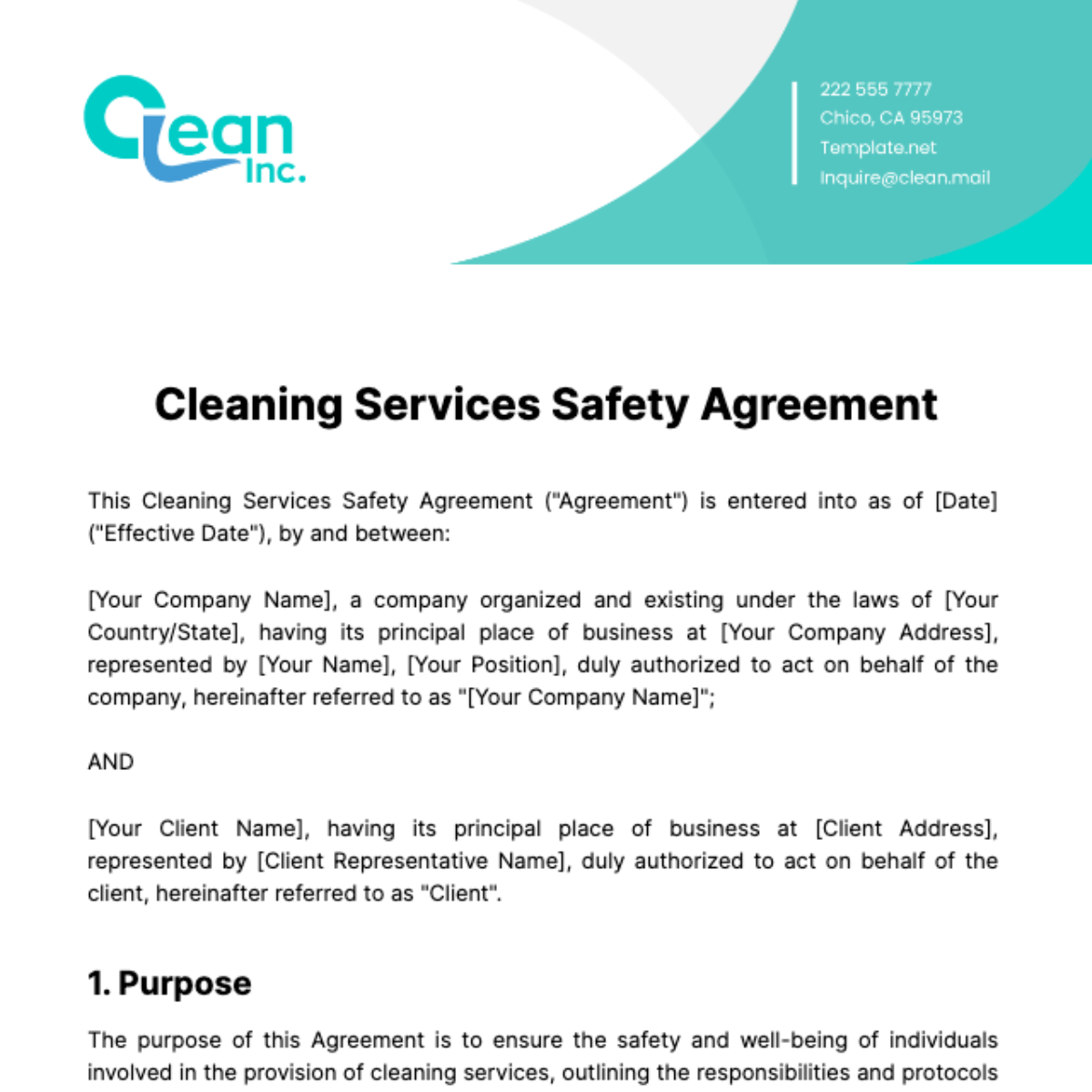 Cleaning Services Safety Agreement Template
