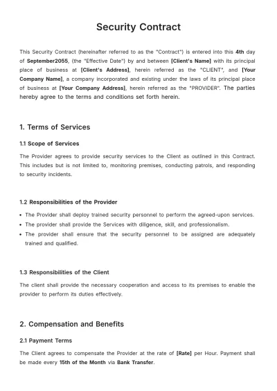 Free Security Contract Template to Edit Online
