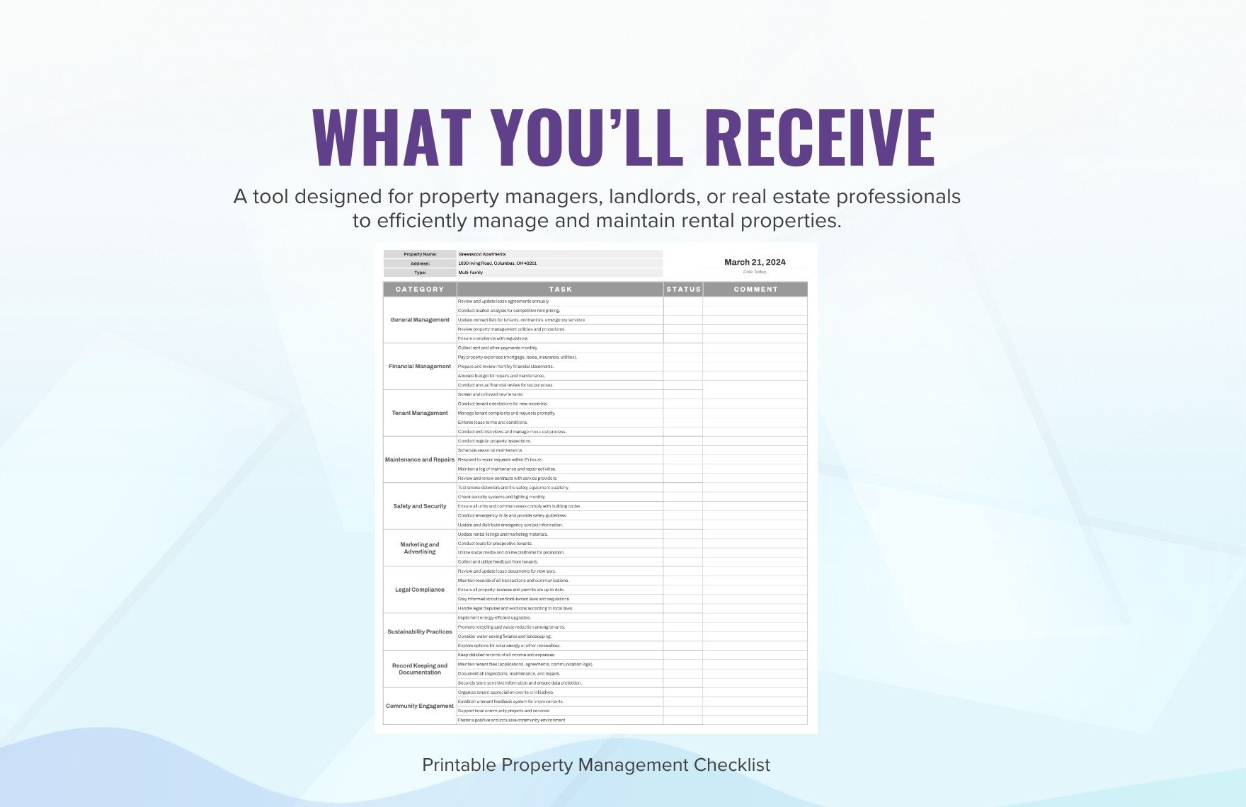 Printable Property Management Checklist Template