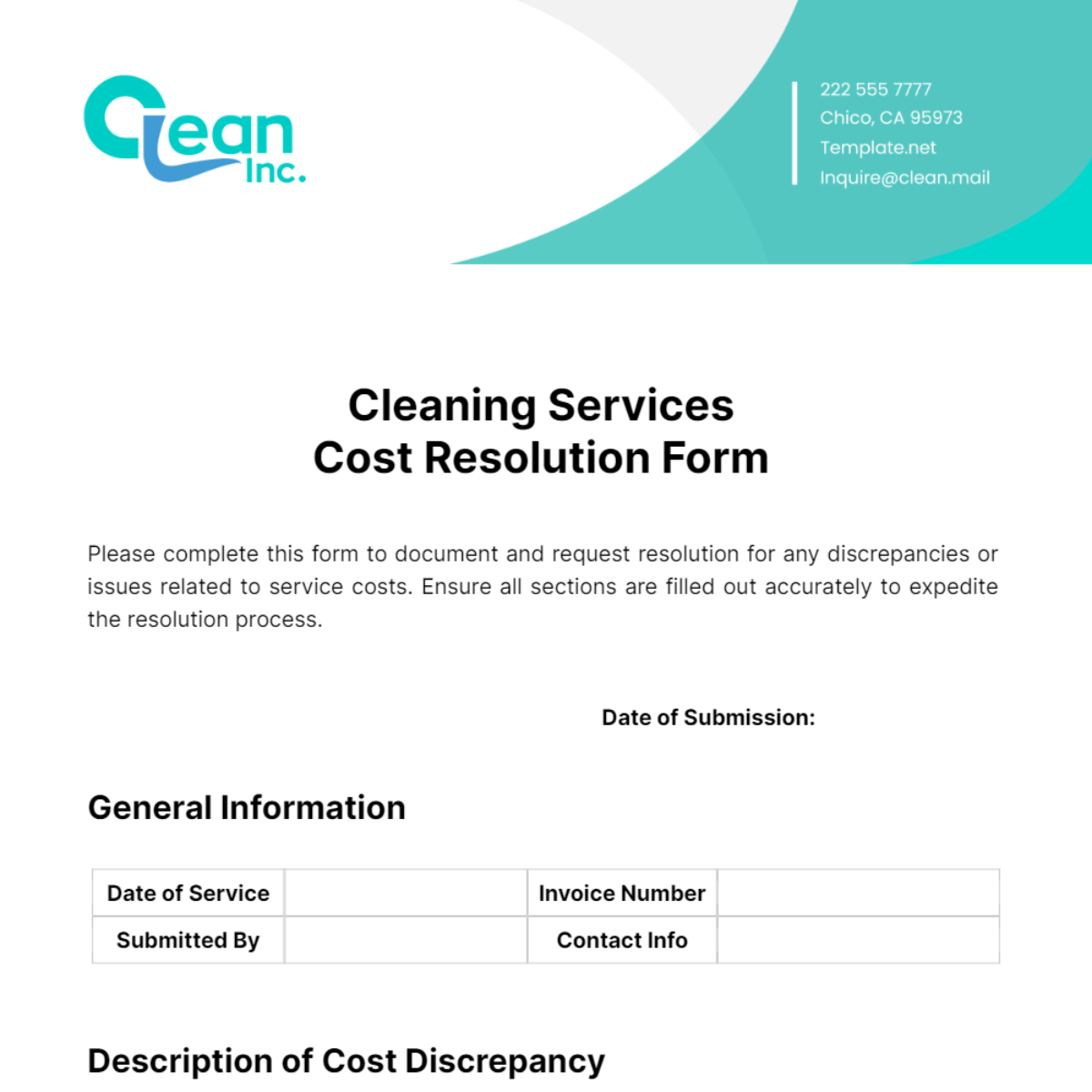 Free Cleaning Services Cost Resolution Form Template Edit Online 