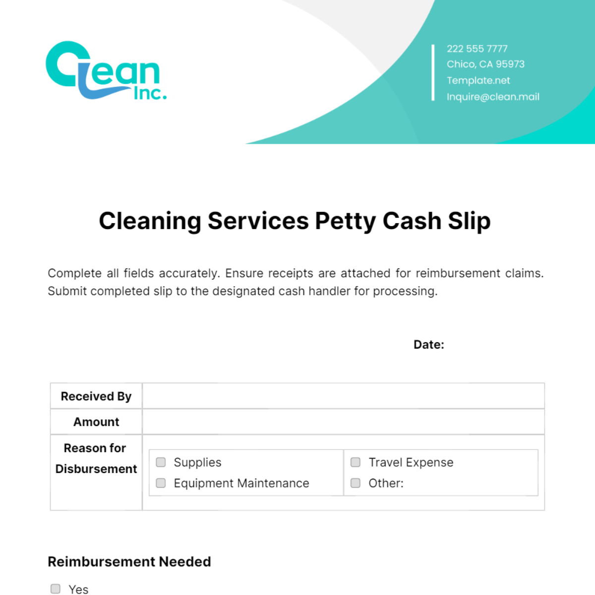 Cleaning Services Petty Cash Slip Template