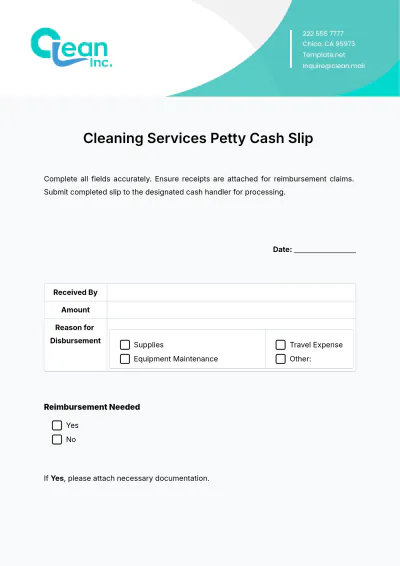 Free Cleaning Services Petty Cash Slip Template to Edit Online