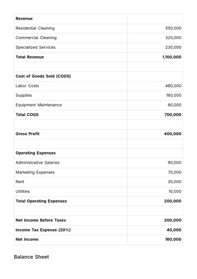 Free Cleaning Services Financial Statement Template to Edit Online