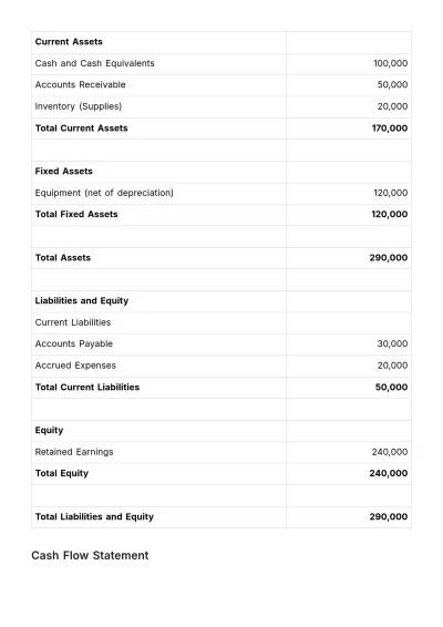 Free Cleaning Services Financial Statement Template to Edit Online