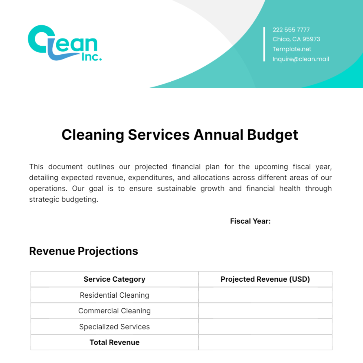 Cleaning Services Annual Budget Template