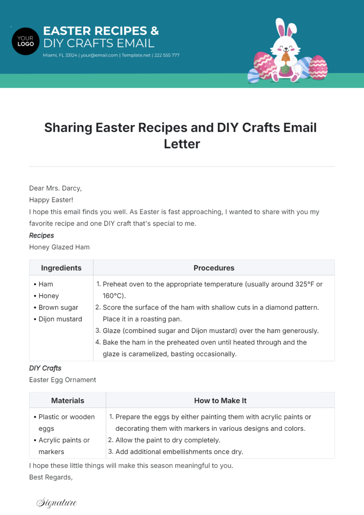 Sharing Easter Recipes and DIY Crafts Email Letter Template - Edit Online & Download