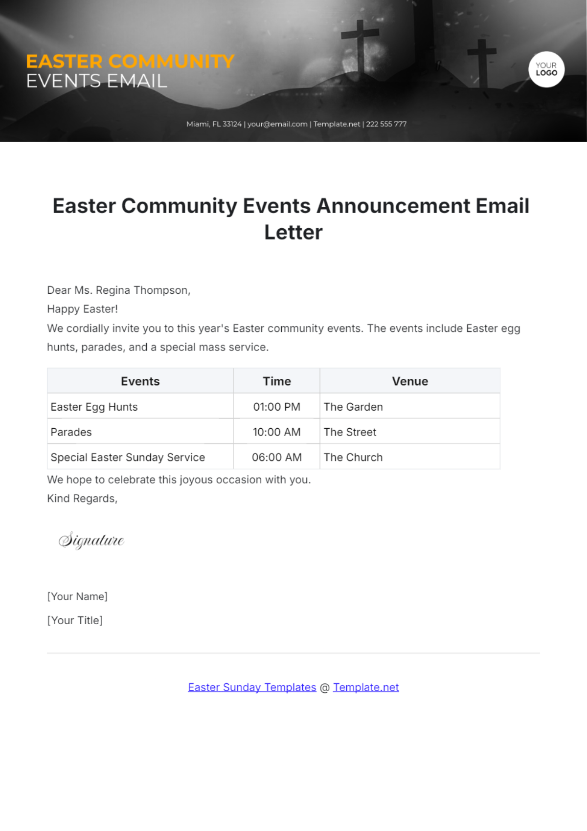 Easter Community Events Announcement Email Letter Template