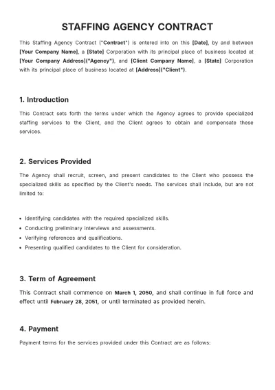 Free Staffing Agency Contract Template to Edit Online