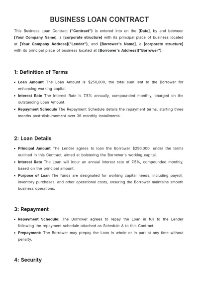 Free Business Loan Contract Template to Edit Online