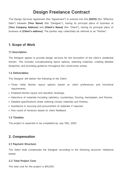 Free Design Freelance Contract Template to Edit Online