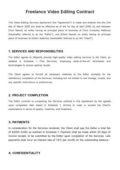 Free Freelance Video Editing Contract Template to Edit Online