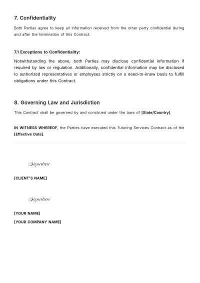 Free Tutoring Contract Template to Edit Online