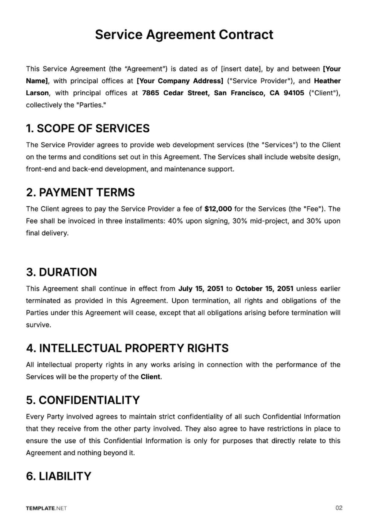 Free Service Agreement Contract Template to Edit Online