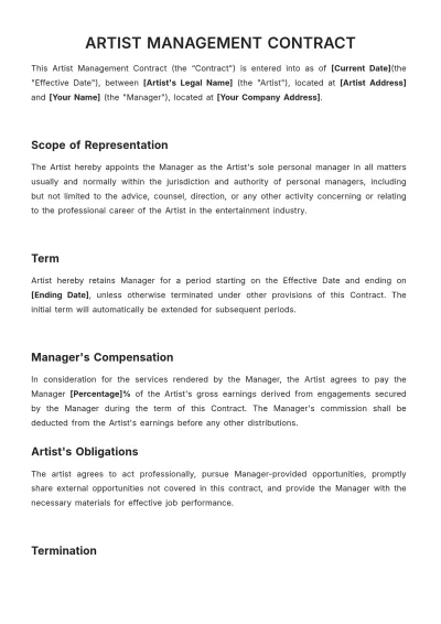 Free Artist Management Contract Template to Edit Online