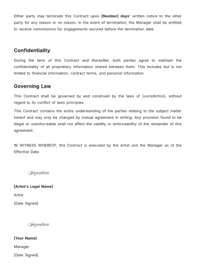 Free Artist Management Contract Template to Edit Online