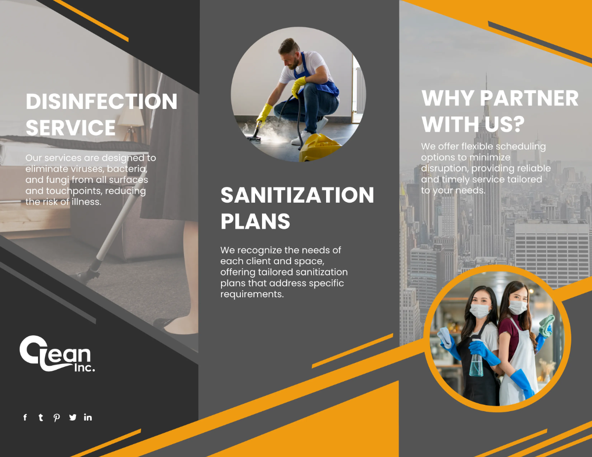 Free Disinfection and Sanitization Services Brochure Template to Edit Online