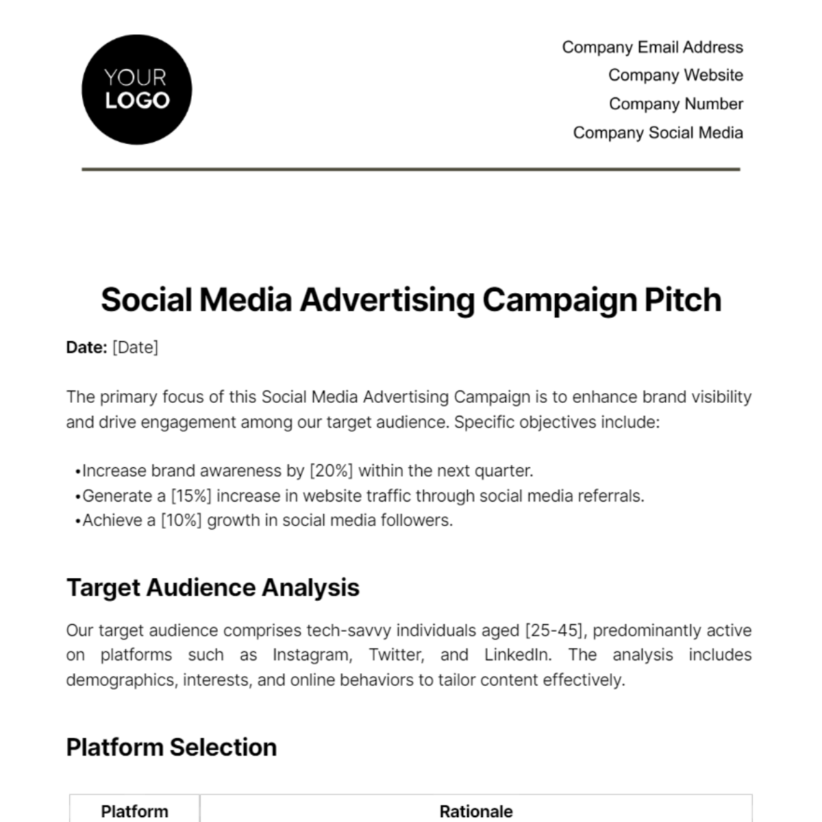Free Social Media Advertising Campaign Pitch Template