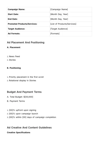 Free Paid Social Media Advertising Insertion Order Template to Edit Online
