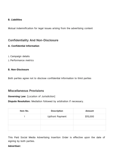 Free Paid Social Media Advertising Insertion Order Template to Edit Online