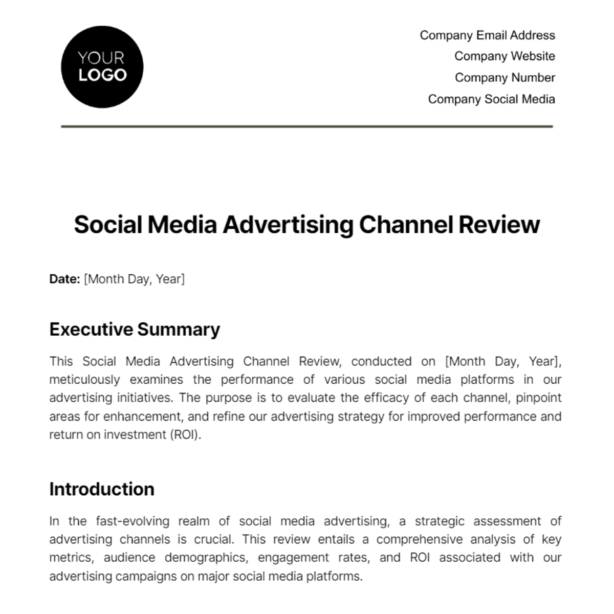 Free Social Media Advertising Channel Review Template