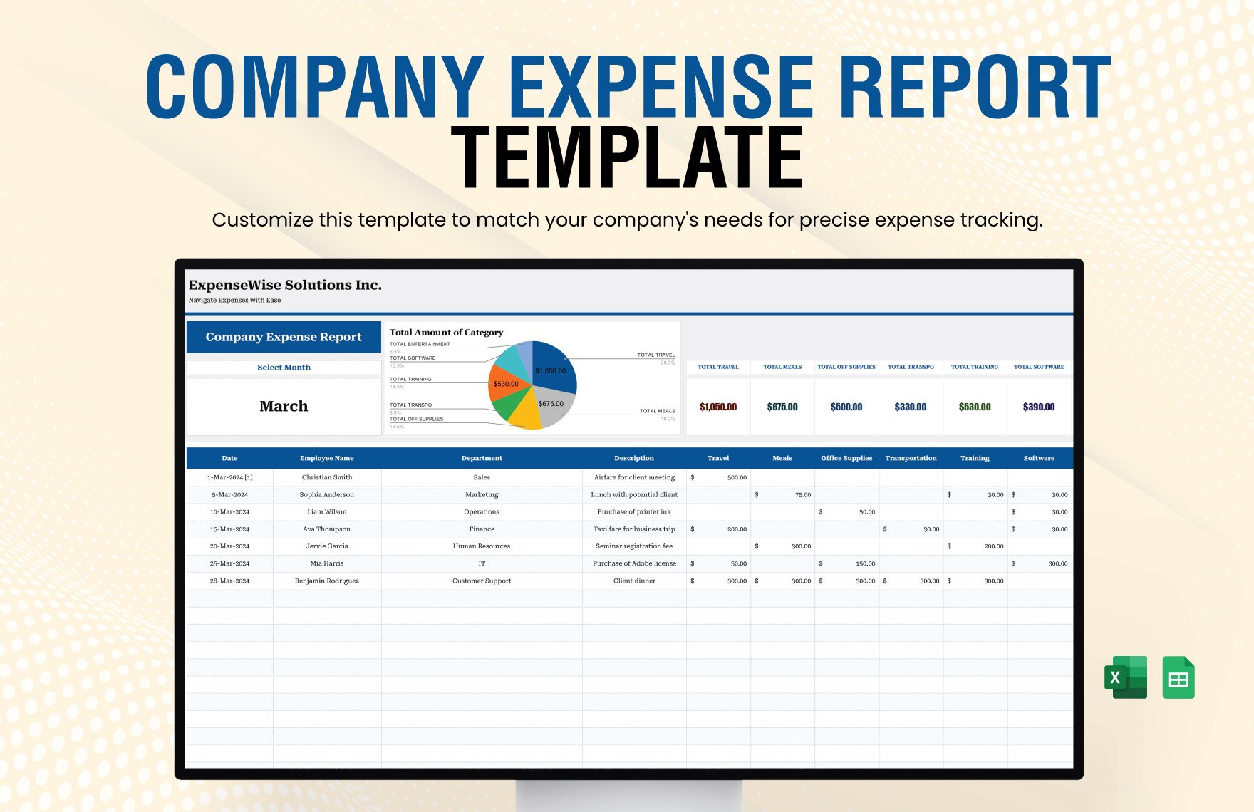 Company Expense Report Template in Excel, Google Sheets