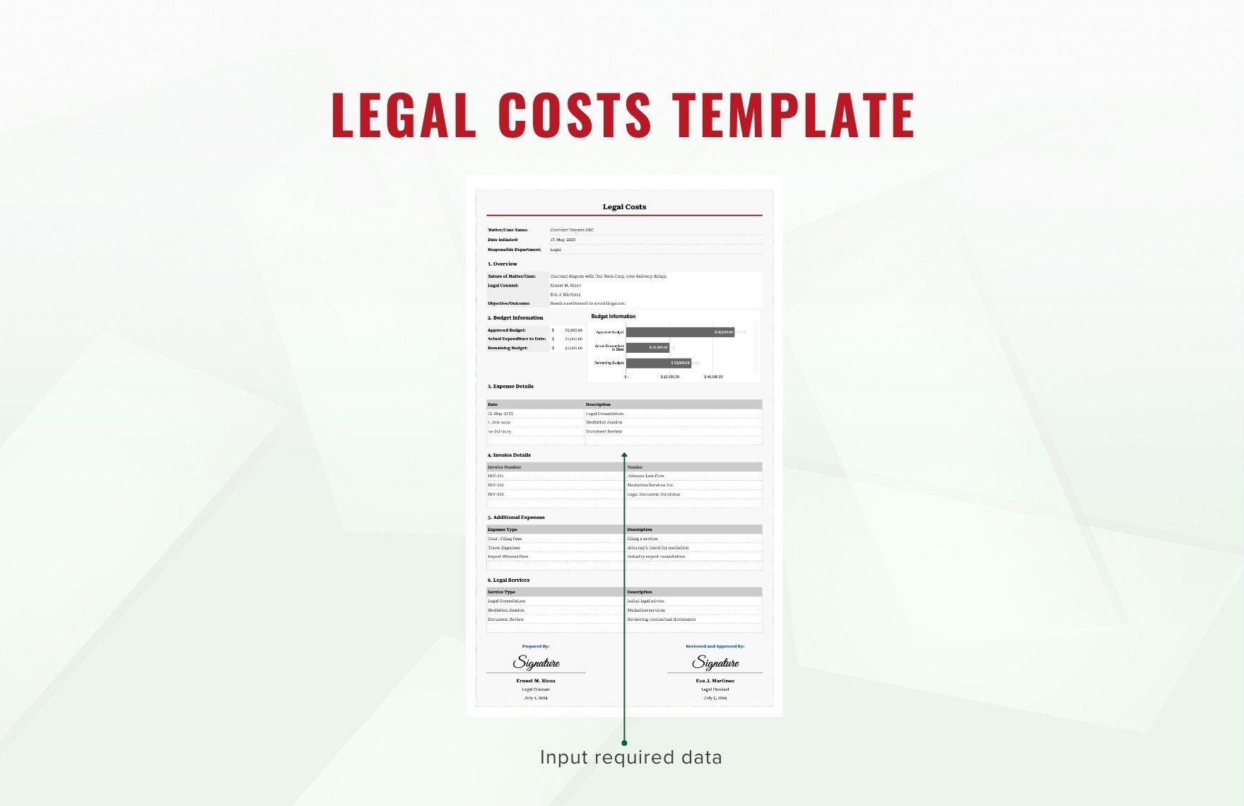 Legal Costs Template