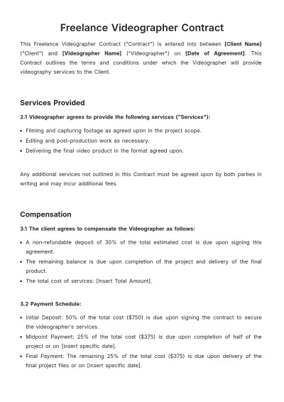 Free Freelance Videographer Contract Template to Edit Online