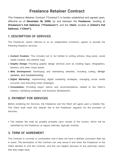 Free Freelance Retainer Contract Template to Edit Online
