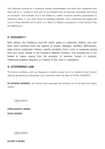 Free Freelance Retainer Contract Template to Edit Online
