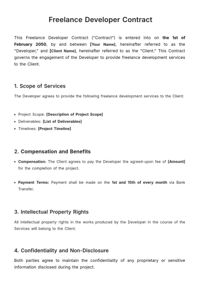 Free Freelance Developer Contract Template to Edit Online