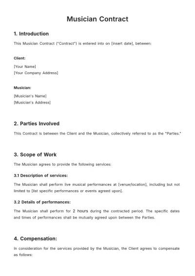 Free Musician Contract Template to Edit Online