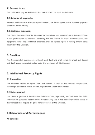 Free Musician Contract Template to Edit Online