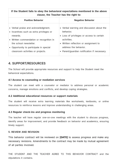 Free Behaviour Contract Template Template to Edit Online