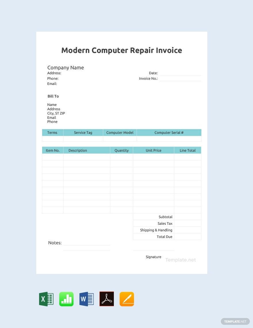 Modern Computer Repair Invoice Template