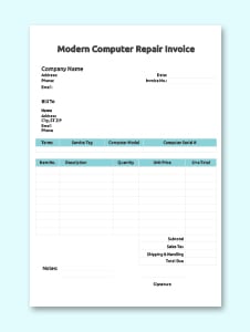 computer repair bill format in word free download