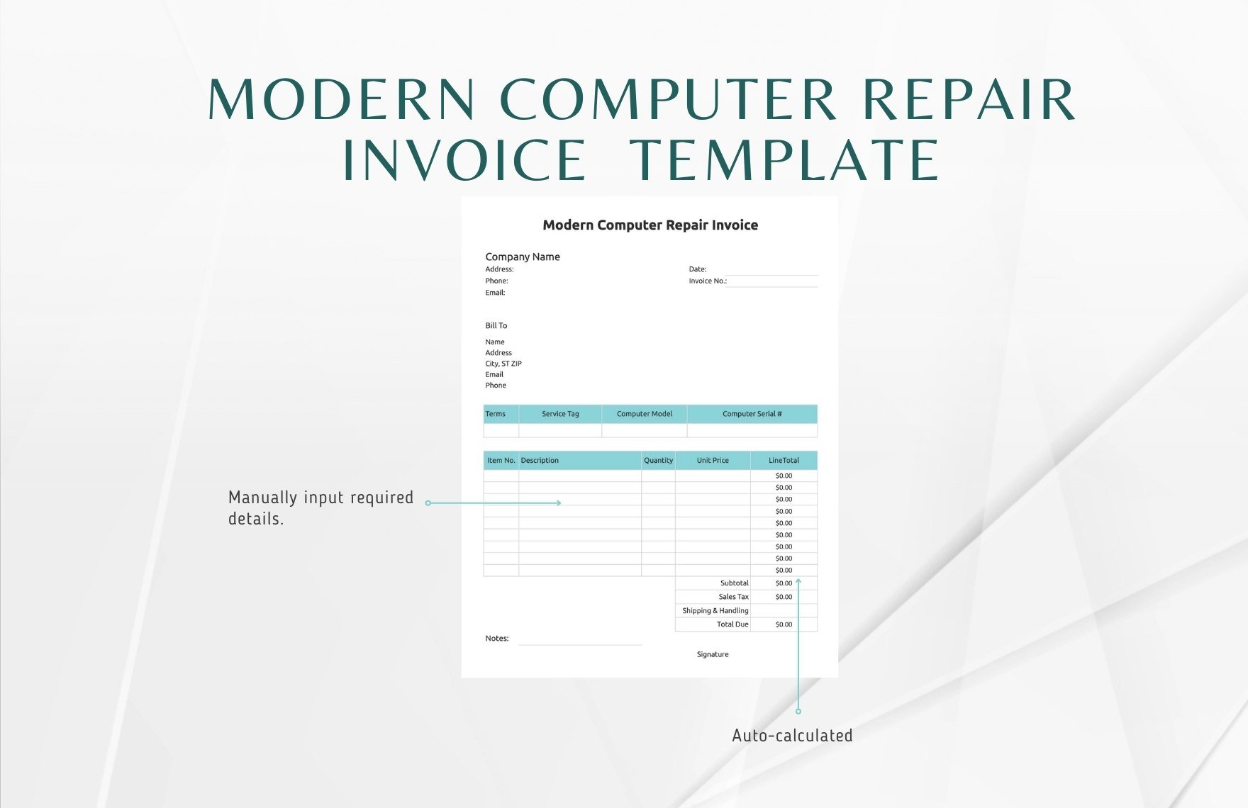 Modern Computer Repair Invoice Template