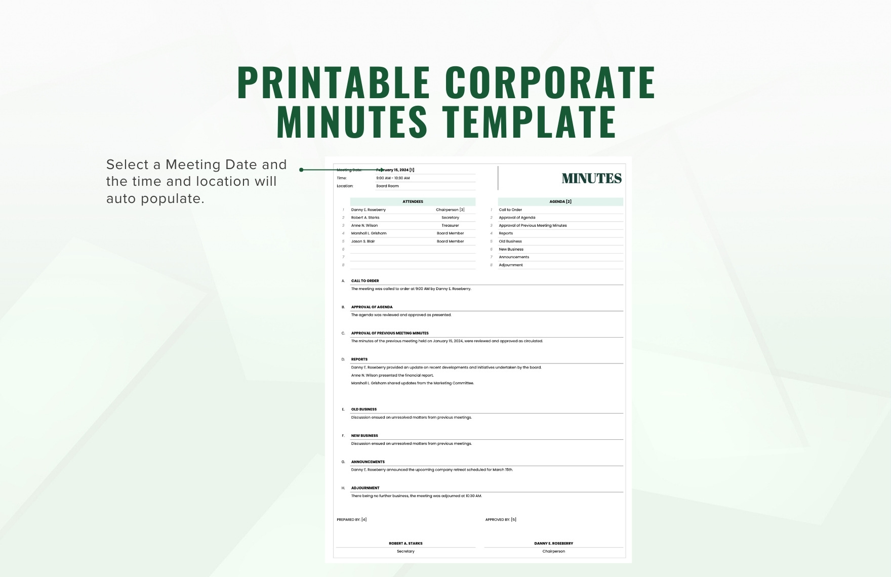 Printable Corporate Minutes Template