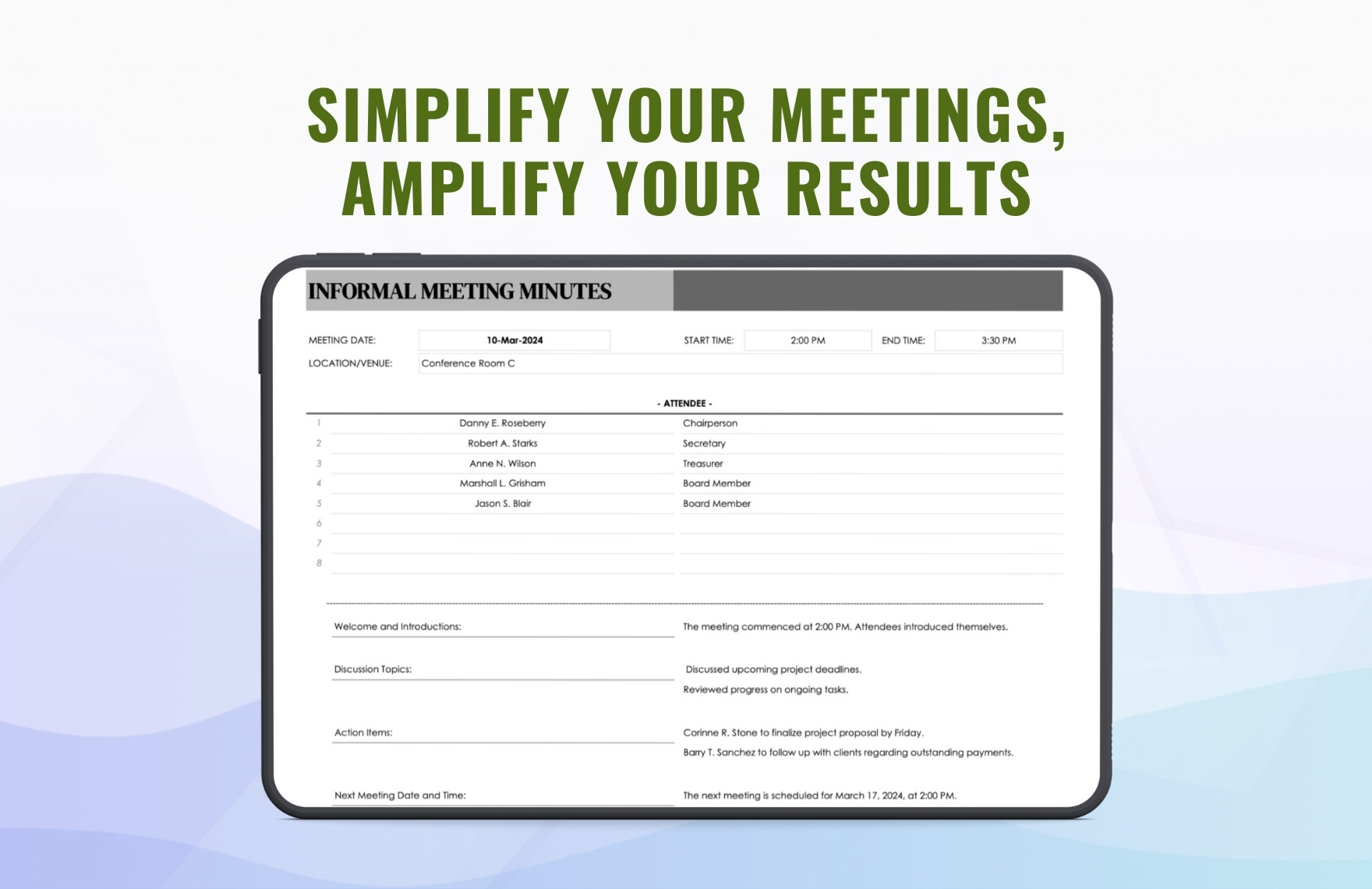Informal Meeting Minutes Template