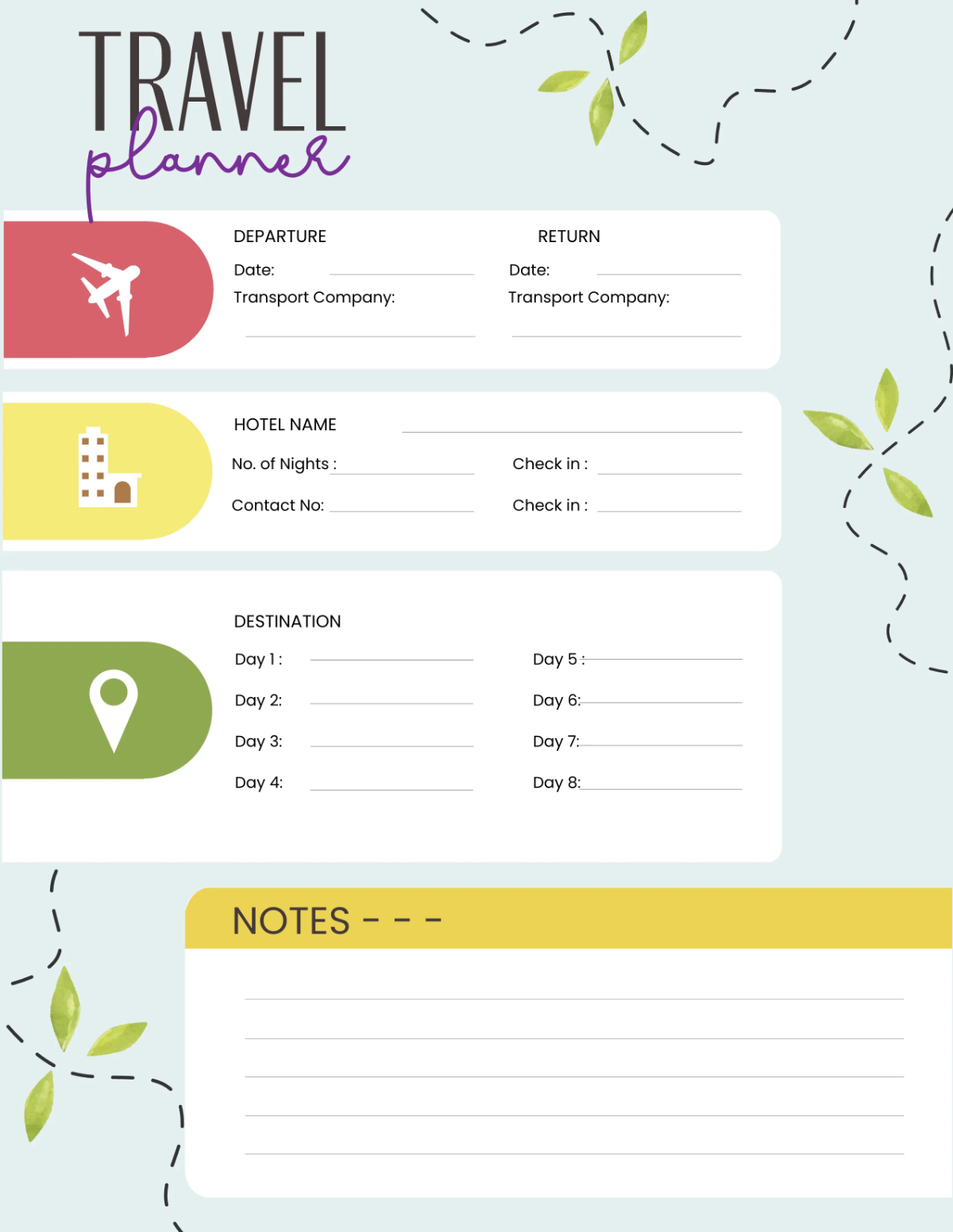Free Vacation Planner Template to Edit Online