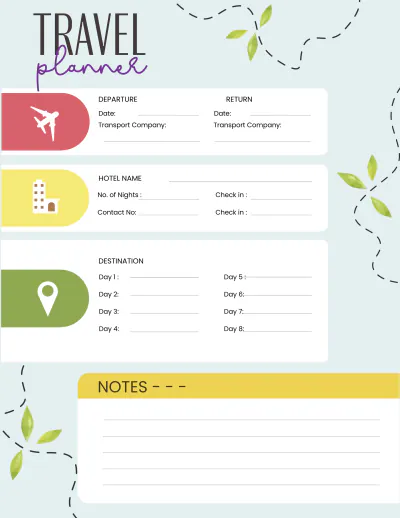 Free Vacation Planner Template to Edit Online